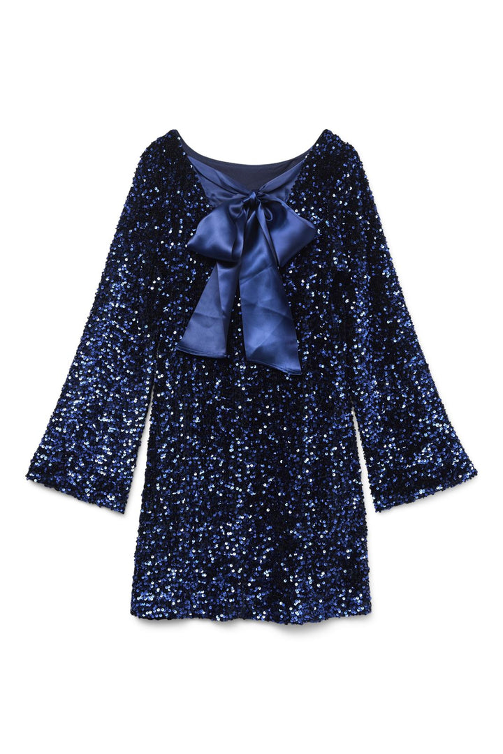 Vero Moda - Vmlaila Ls Sequin Bow Dress - 4681341 Midnight Blue