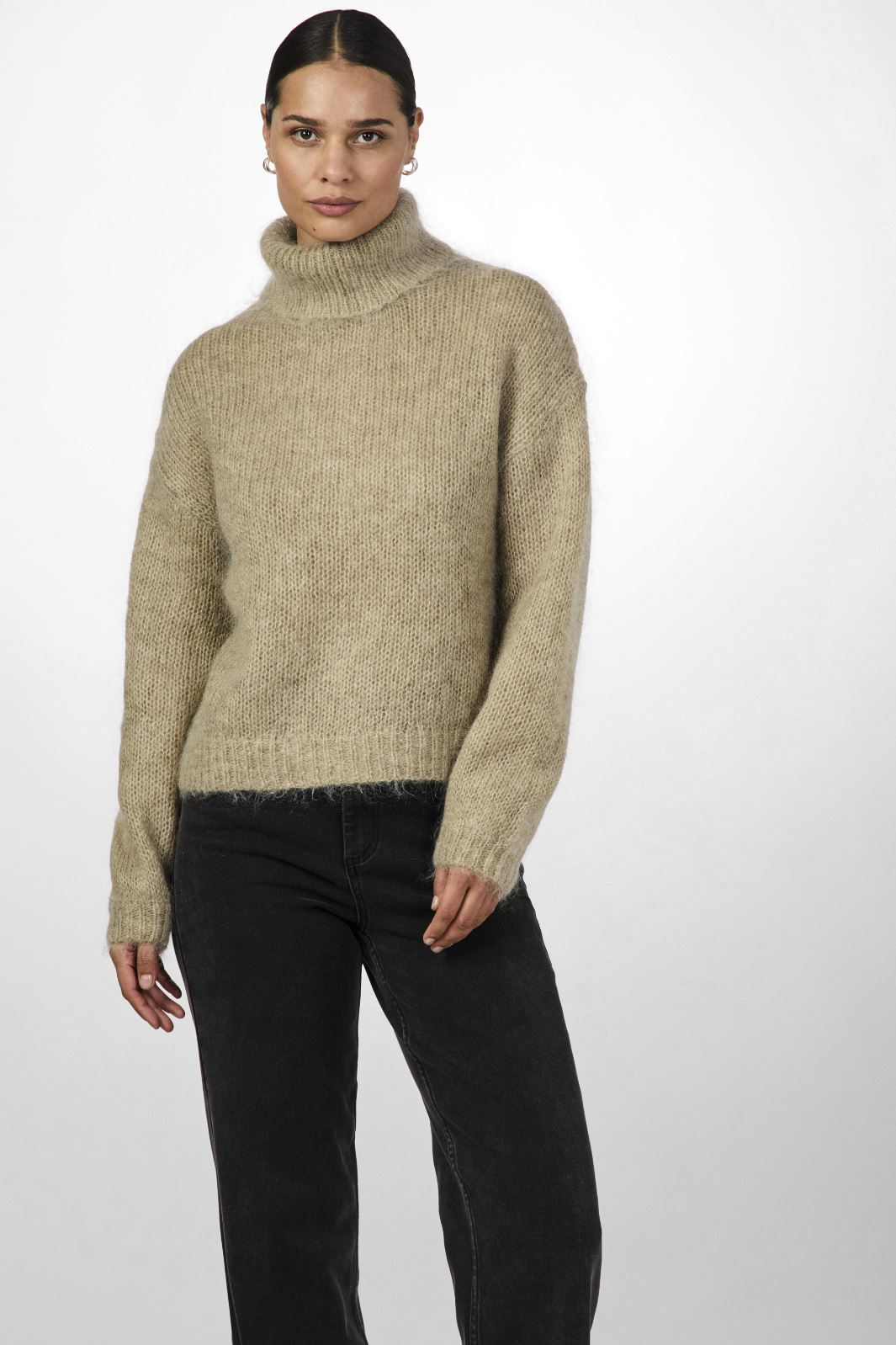 Y.A.S - Yaslambi Ls Knit Rollneck Pullover - 4656395 Abbey Stone Strikbluser 