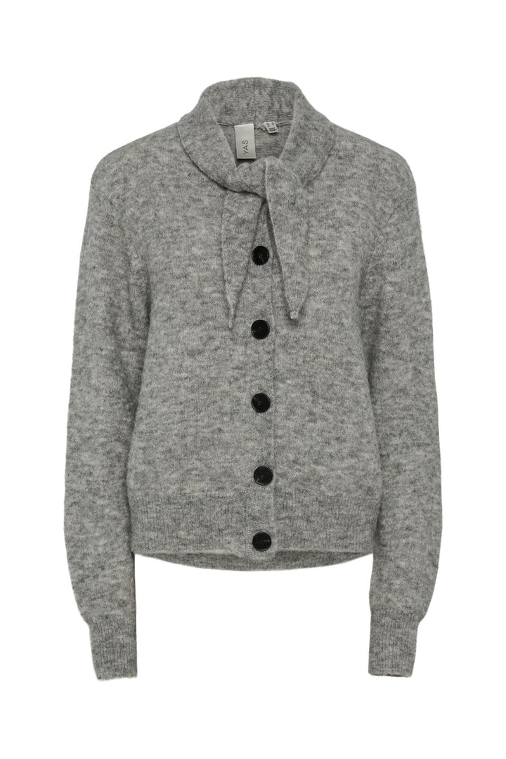 Y.A.S - Yassala Ls Tie Neck Knit Cardigan - 4675063 Medium Grey Melange