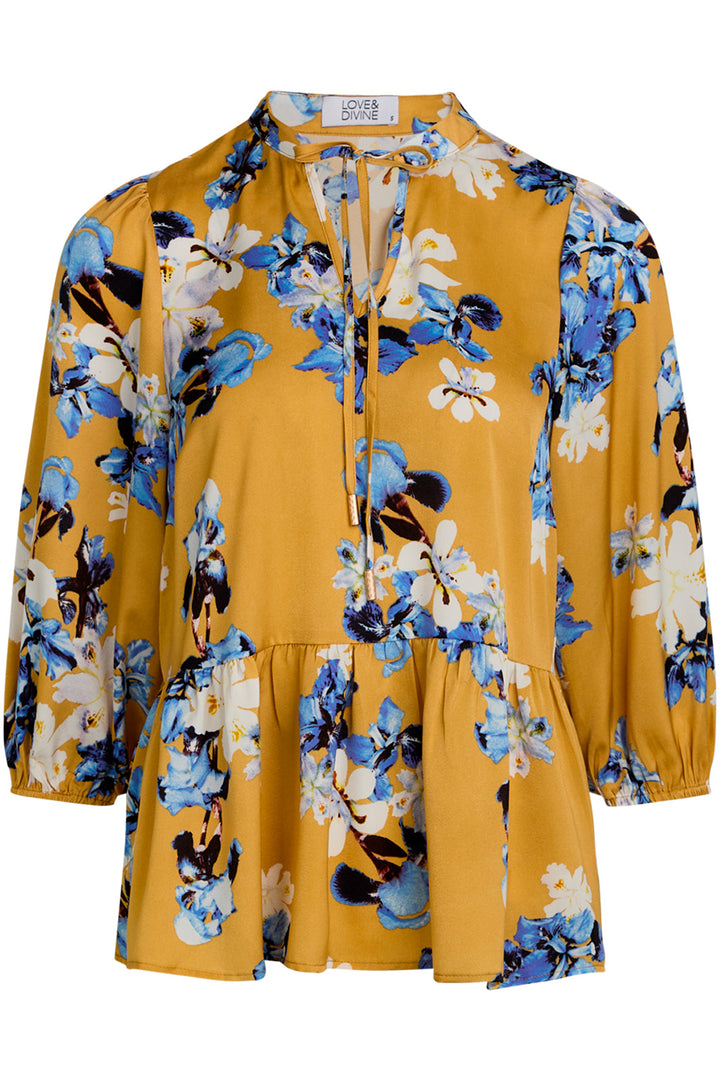 Love & Divine - Blouse Love916-1 - Golden/Blue Flower Bluser 