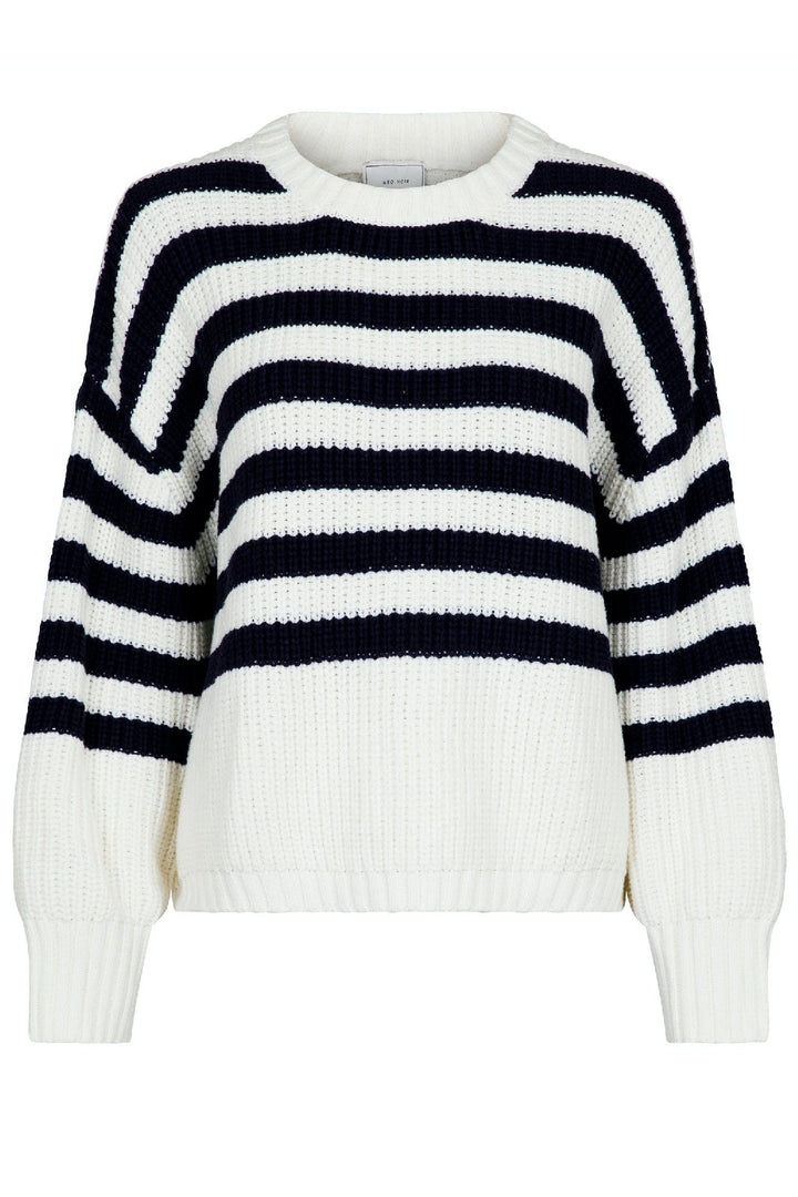 Neo Noir - Dakota Stripe Knit Blouse - Navy Strikbluser 