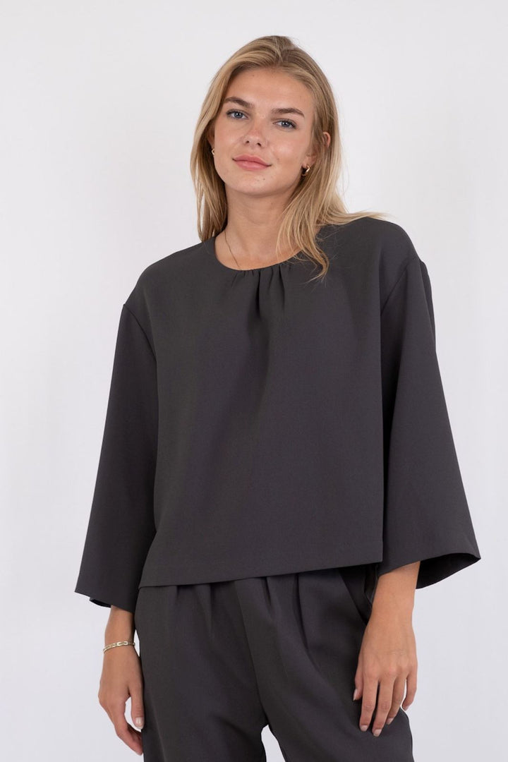 Neo Noir - Elio Crepe Blouse - Steel Grey Bluser 