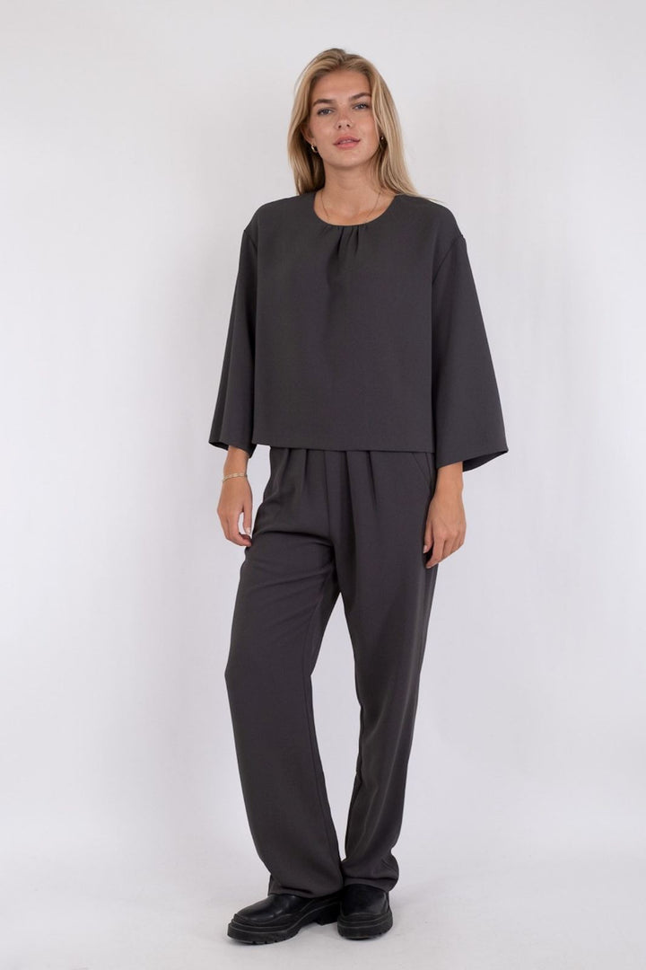 Neo Noir - Elio Crepe Blouse - Steel Grey Bluser 