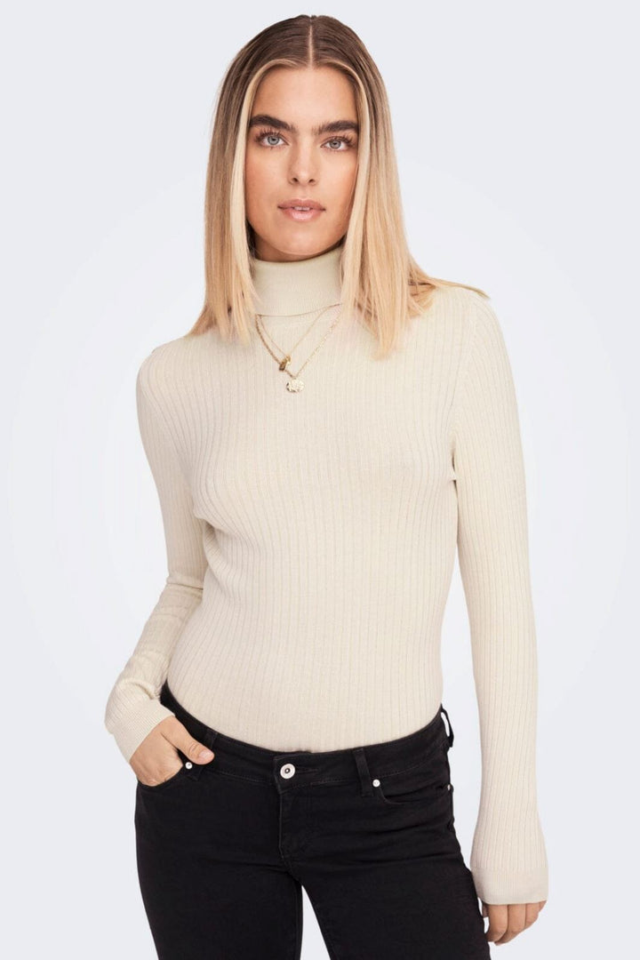 Only - Onlkarol L/S Rollneck Pullover Knt - 3949097 Pumice Stone W. Melange Strikbluser 