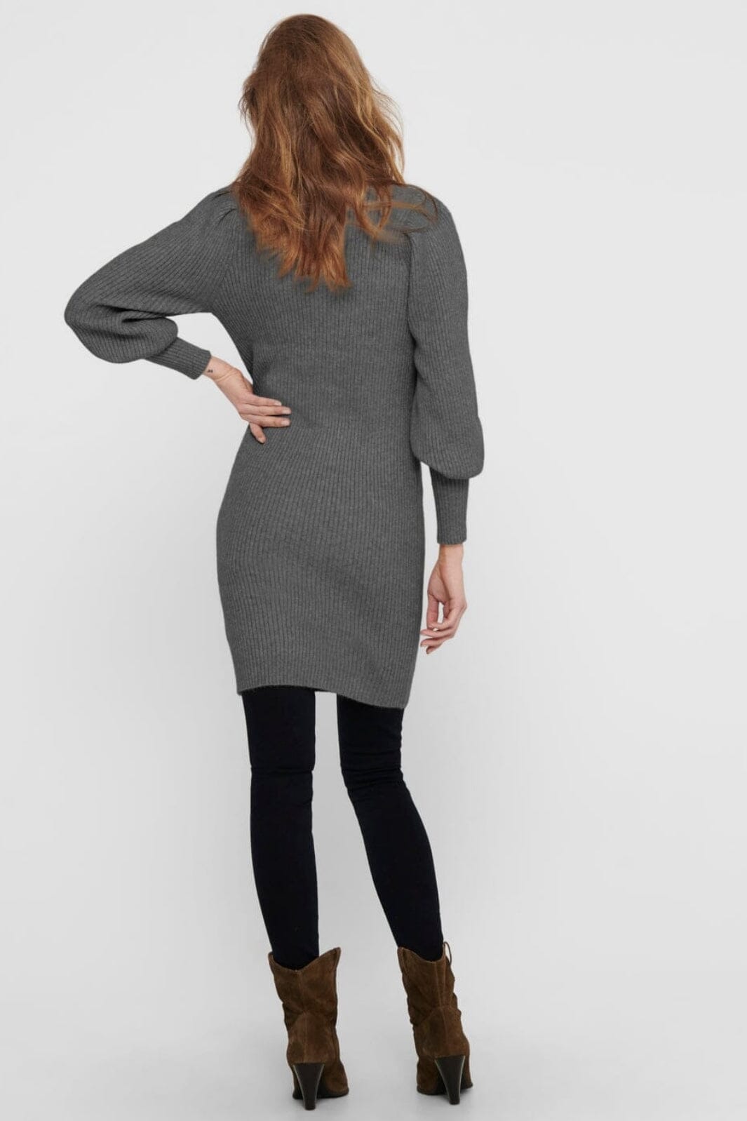 Only - Onlkatia L/S Dress Knt - 3717008 Dark Grey Melange Kjoler 