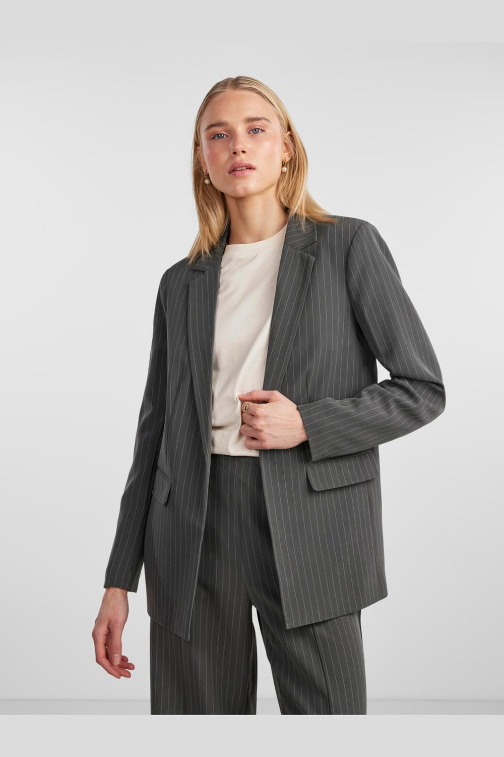 Pieces, Pcbossy Ls Loose Striped Blazer, Magnet PINSTRIPE