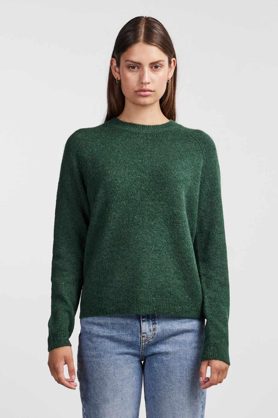 Pieces - Pcjuliana Ls O-Neck Knit - 4250857 Trekking Green Strikbluser 