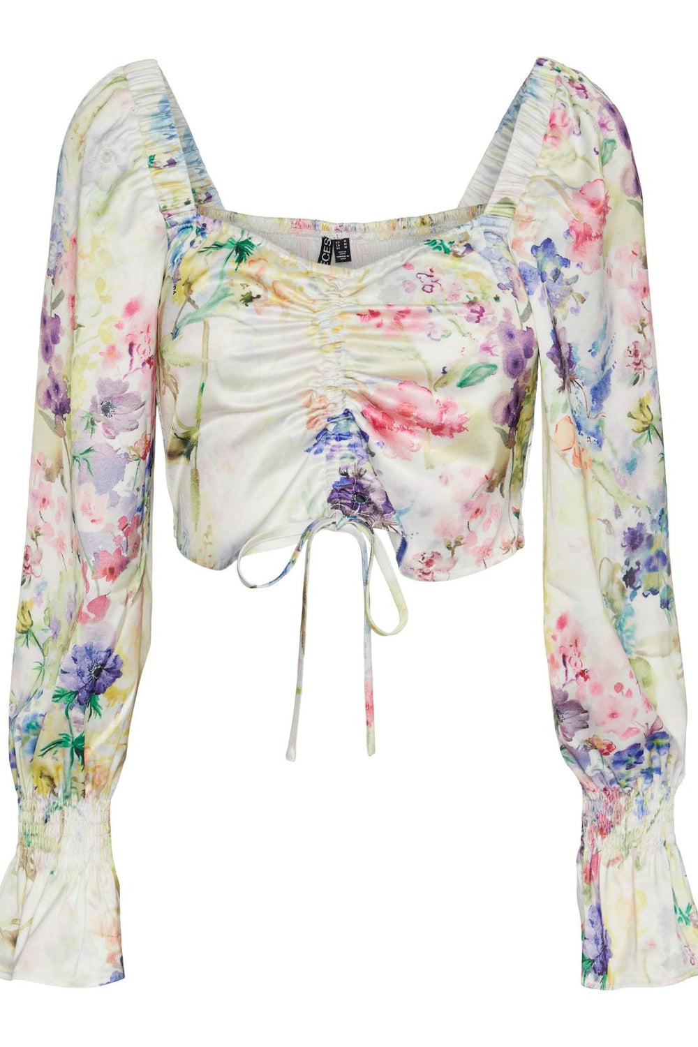 Pieces - Pcmari Ls Tie Top - 4507274 Cloud Dancer Flowers Toppe 