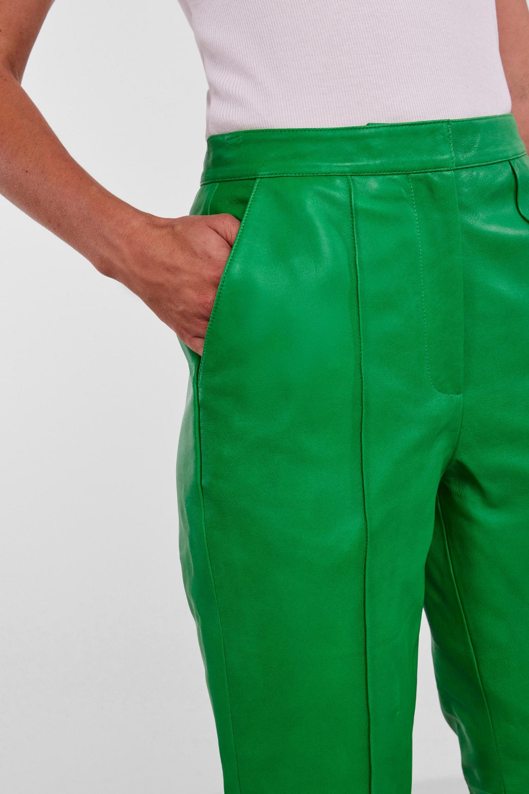 Y.A.S - Yaslisava Hw Ankle Leather Pant - Fern Green Bukser 